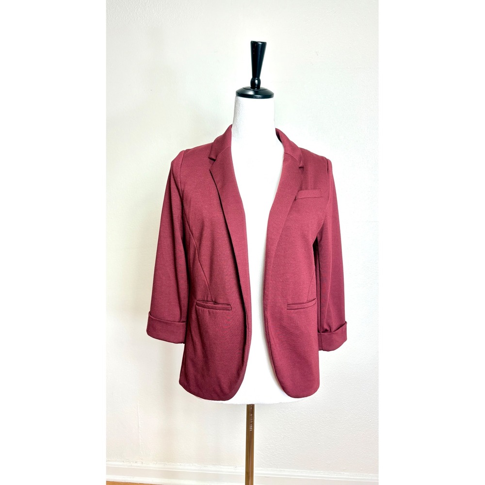 Lauren Conrad Burgundy Open Front 3/4 Sleeve Lightweight Blazer Size 2 Office